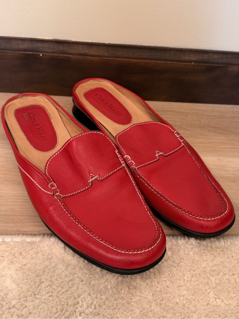 Cole Haan Red Leather Slip-On Loafers for Women